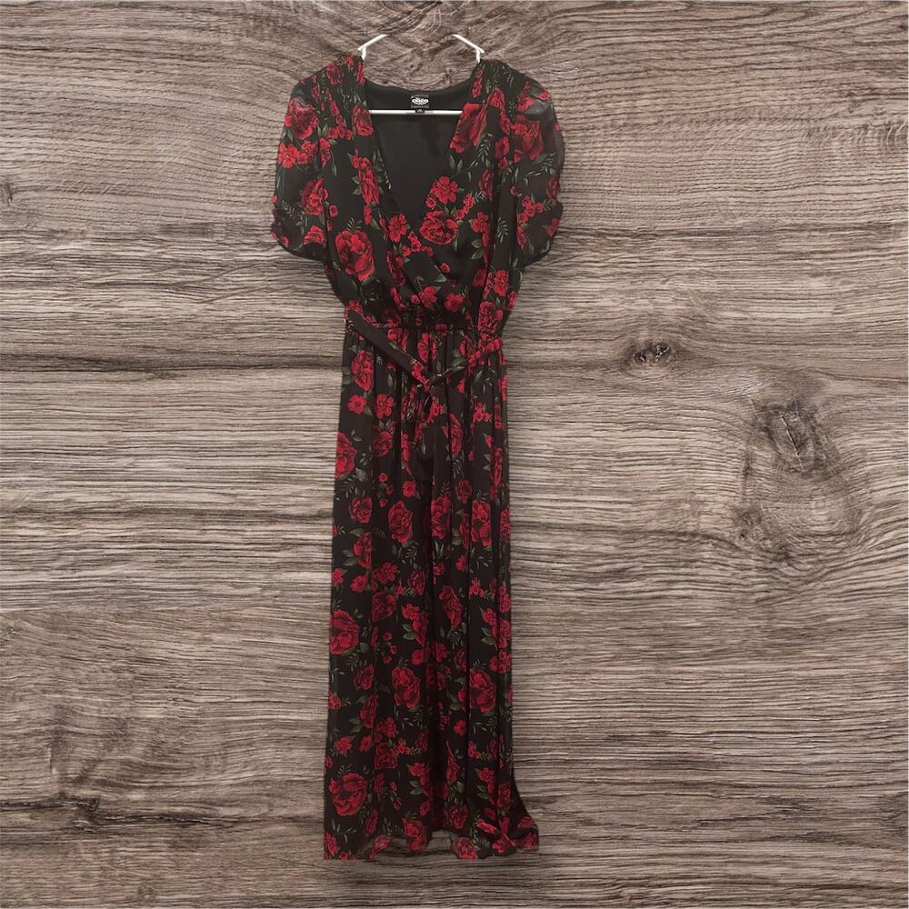 NWT Disney Parks Pixar Coco Women's Flowy Floral Rose V-Neck Maxi Dress L